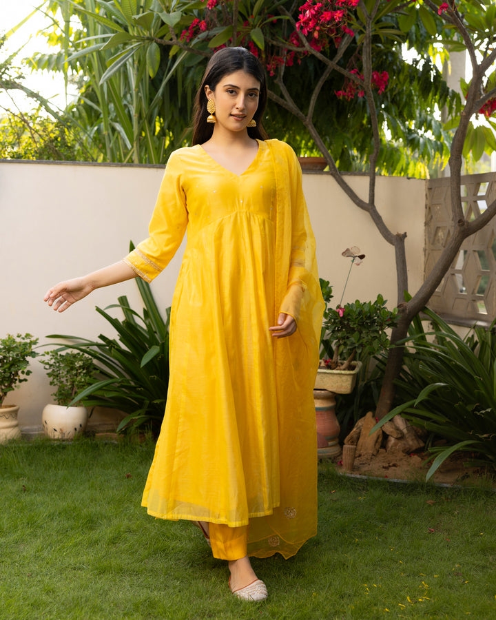 Sunflower Yellow Chanderi Suit Set