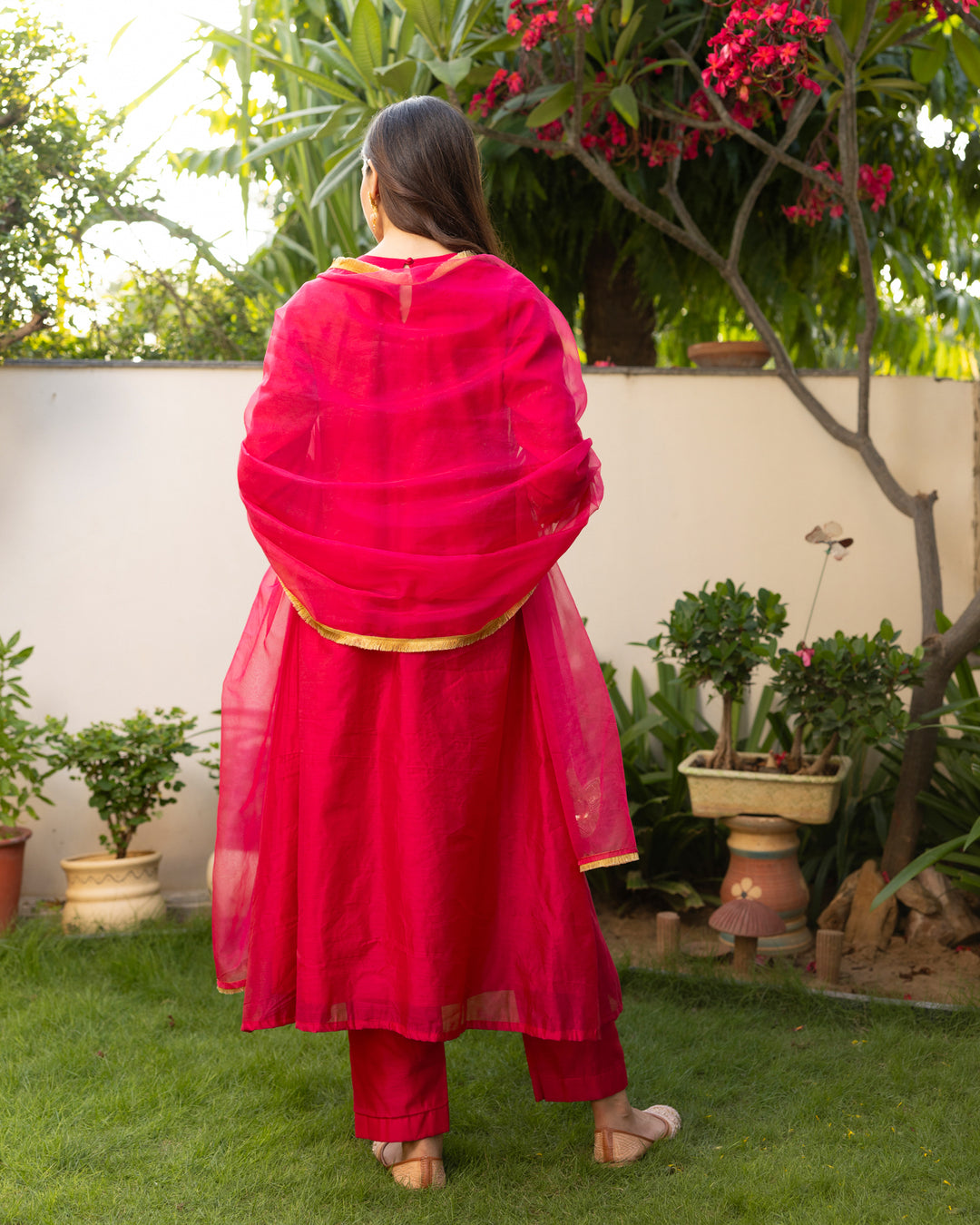 Fuchsia Flourish Chanderi Suit Set