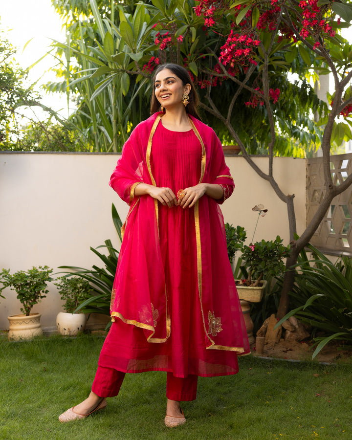 Fuchsia Flourish Chanderi Suit Set