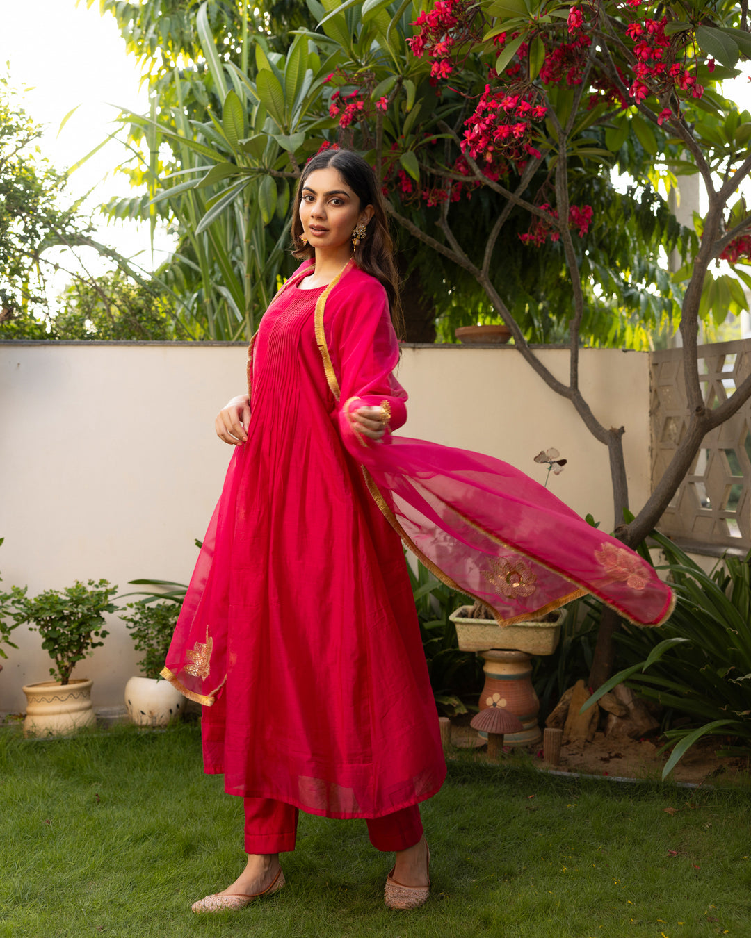 Fuchsia Flourish Chanderi Suit Set