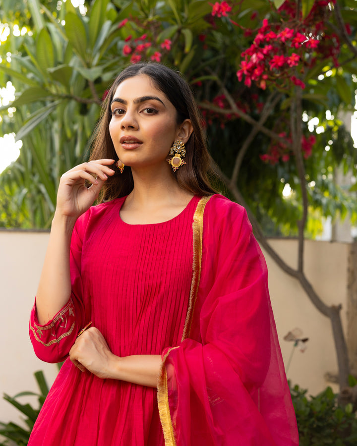 Fuchsia Flourish Chanderi Suit Set