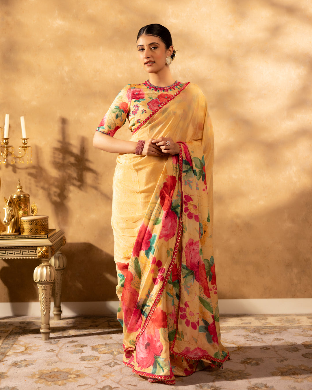 Beige Blossom Chinnon Saree