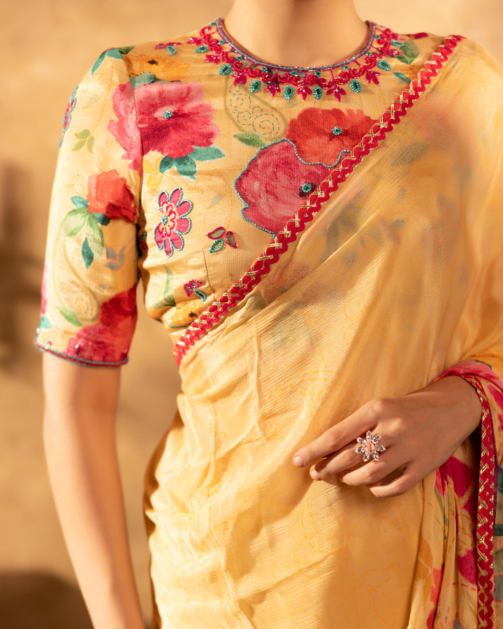 Beige Blossom Chinnon Saree