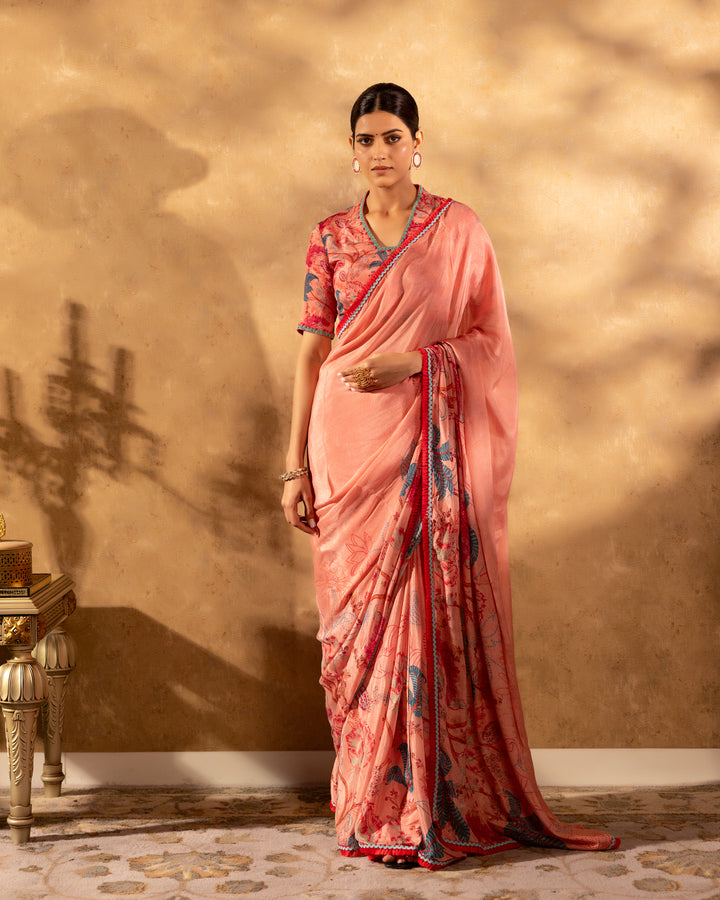 Peachy Botanical Saree