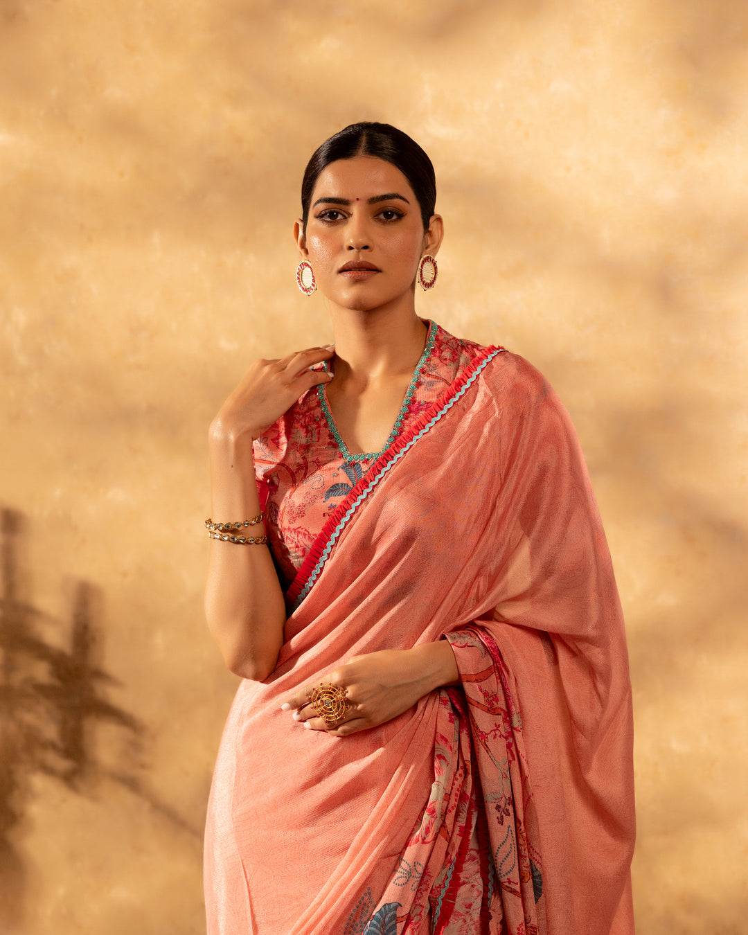 Peachy Botanical Saree