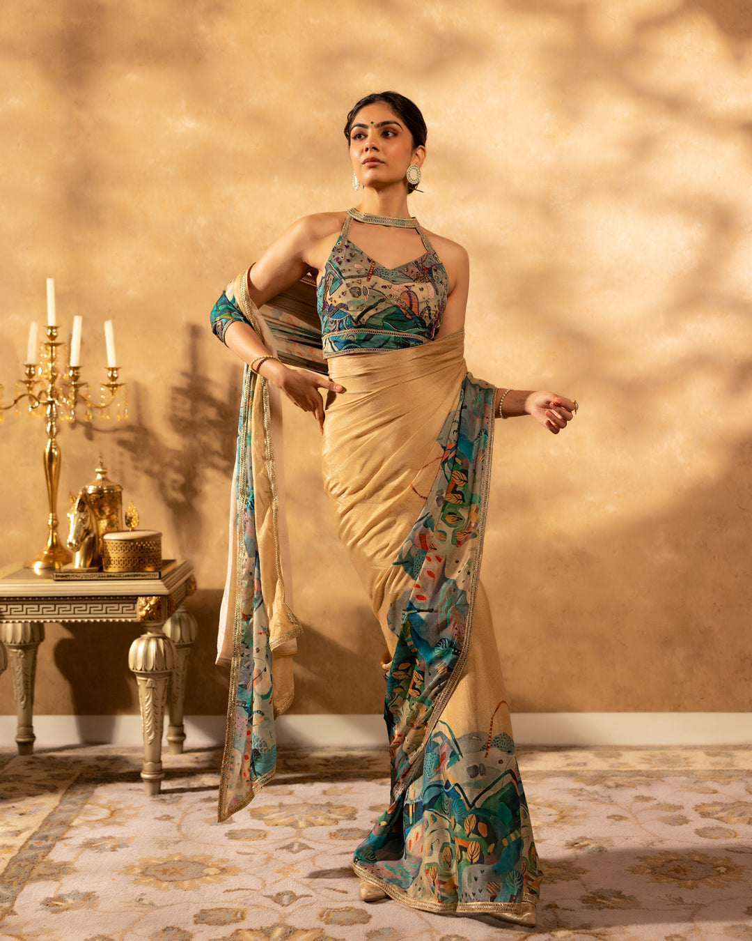 Multicoloul Floral Chinon Saree