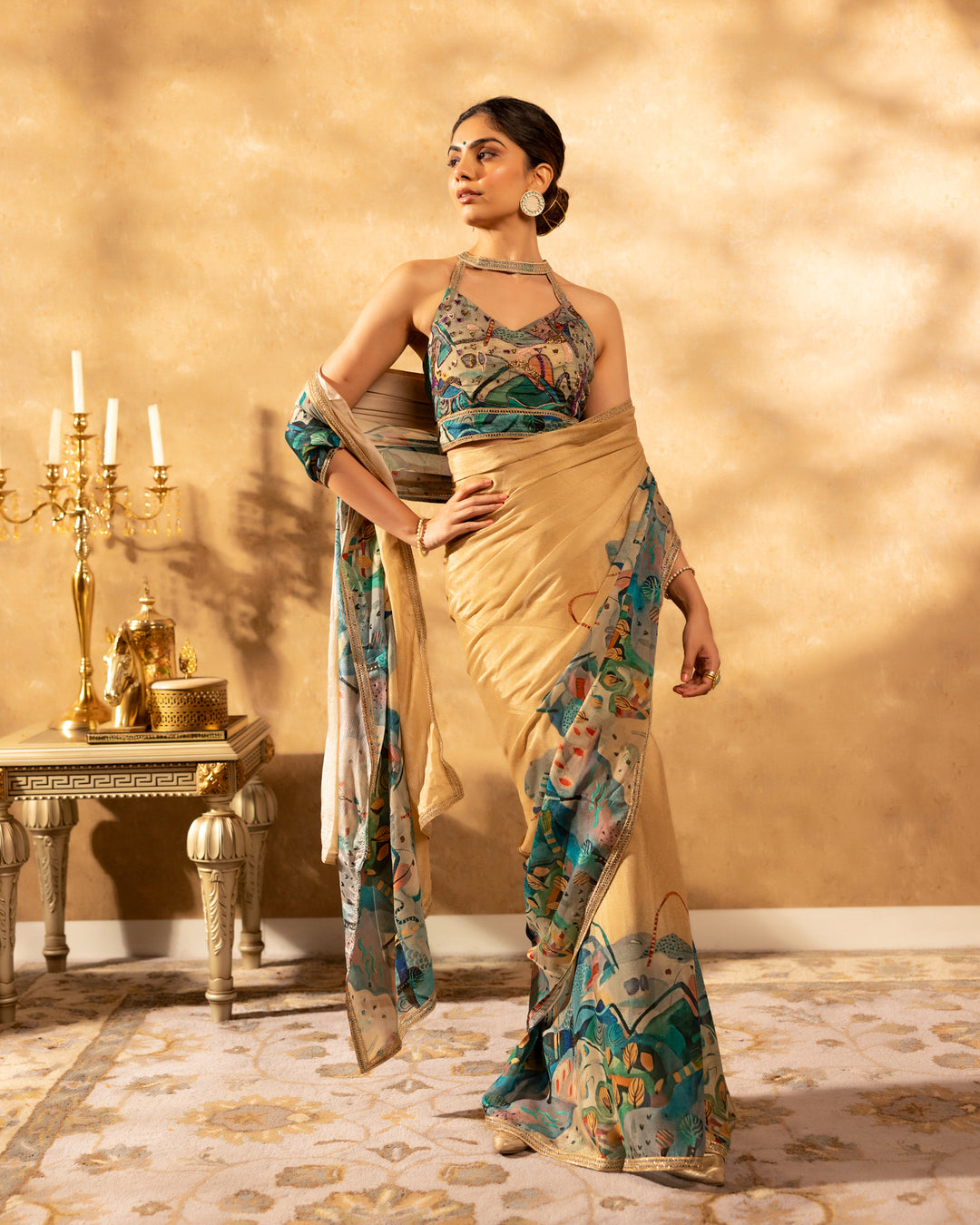 Multicoloul Floral Chinon Saree