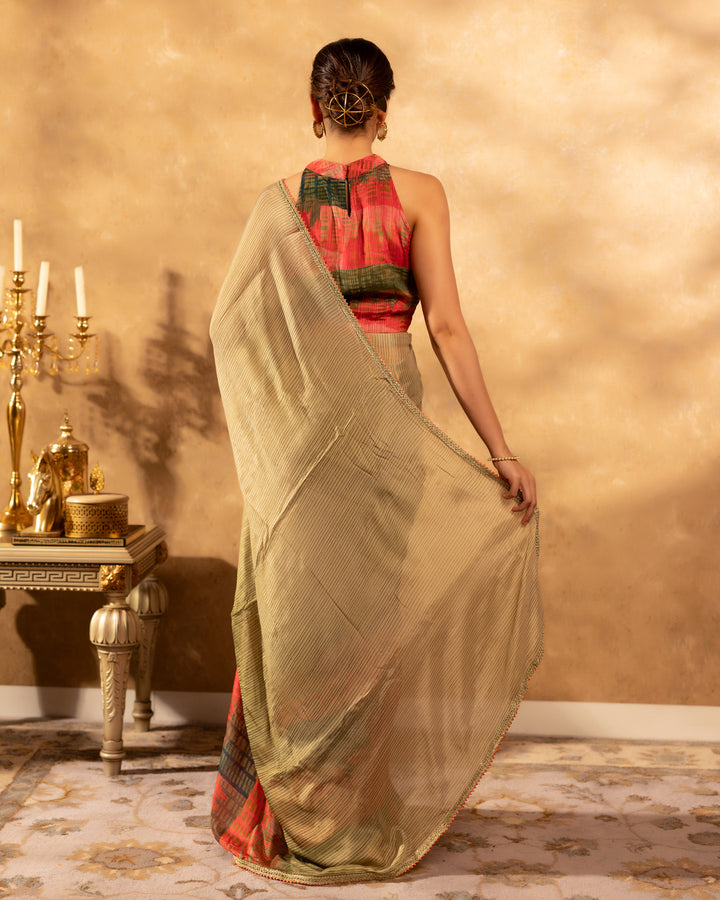 Multicolour Printed Chinnon Saree