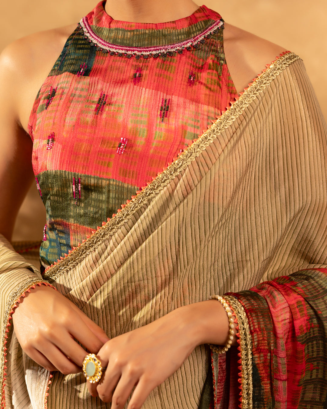 Multicolour Printed Chinnon Saree