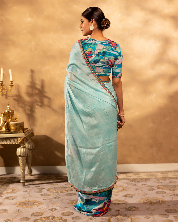 Floral Blue Chinnon Saree