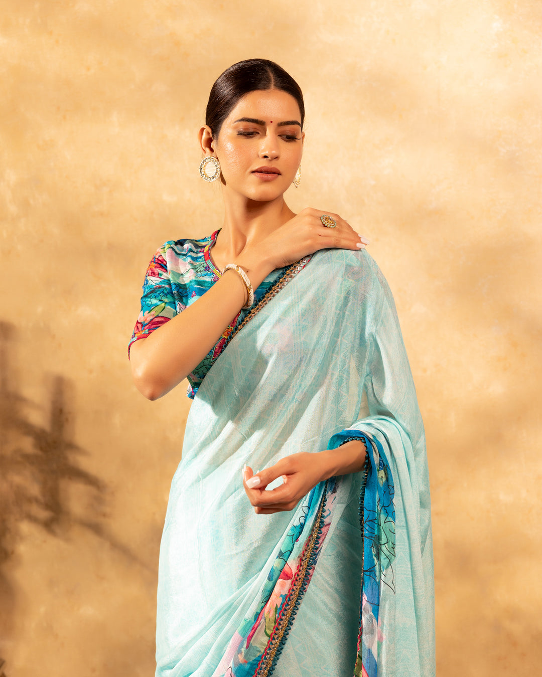 Floral Blue Chinnon Saree