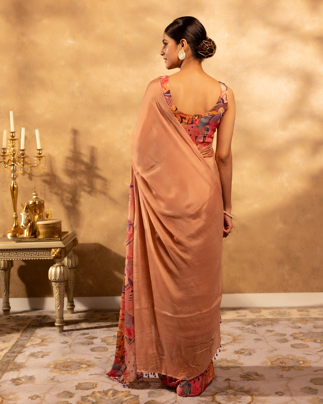 Peach Abstract Chiffon Saree