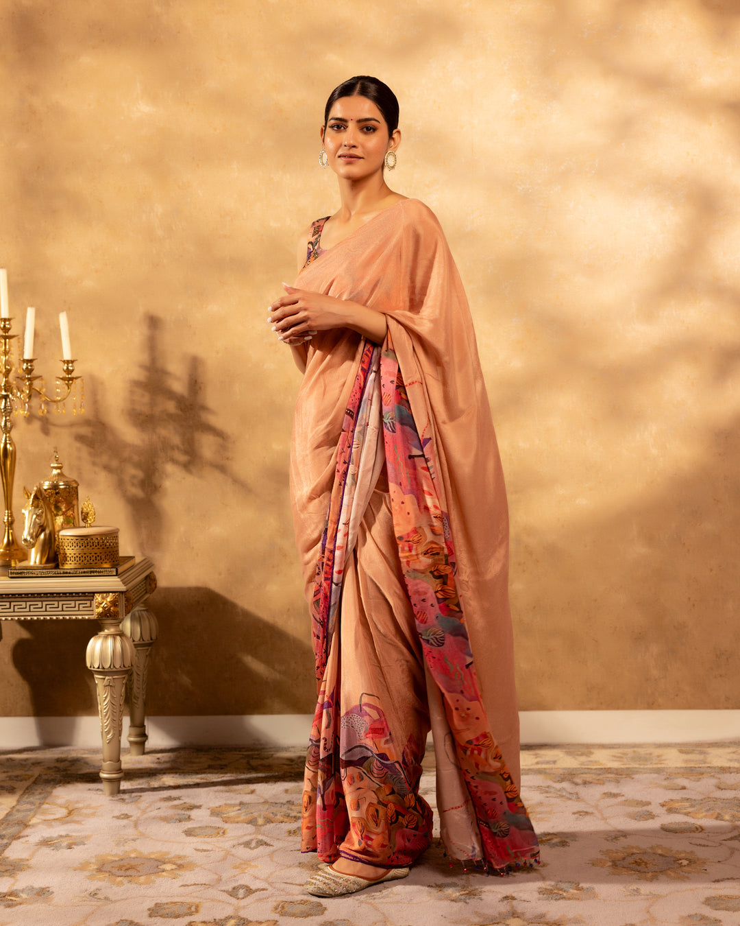 Peach Abstract Chiffon Saree