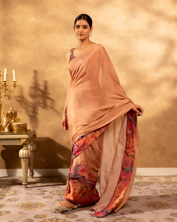 Peach Abstract Chiffon Saree