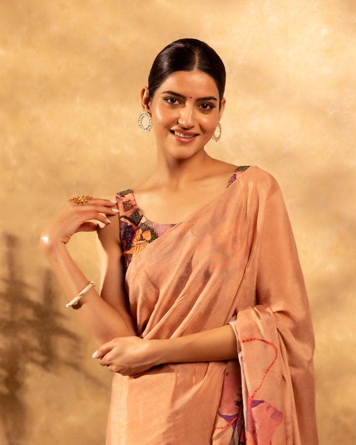 Peach Abstract Chiffon Saree