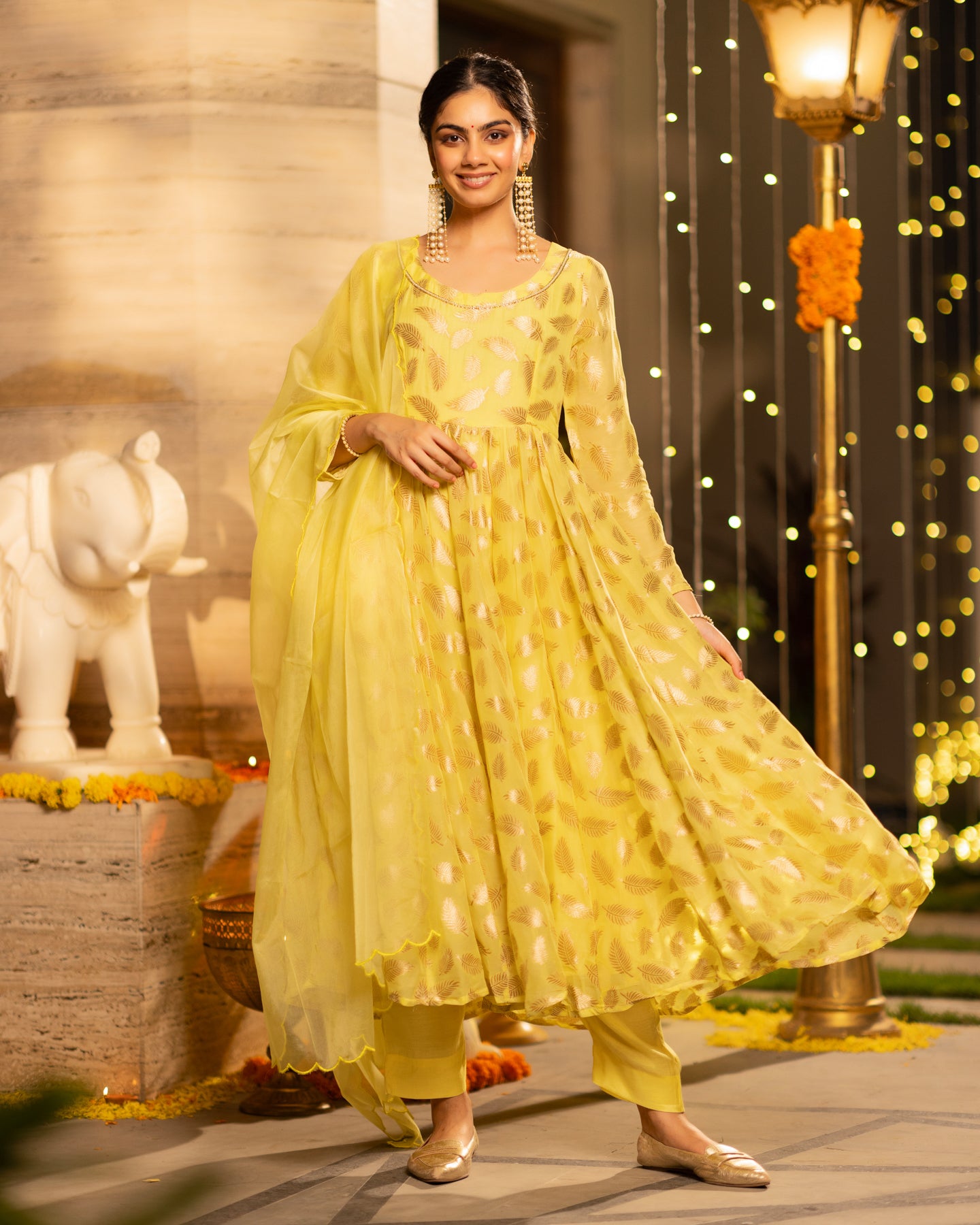 slim fit dress slacks Yellow Embroidered Silk Indian & Pakistani Anarkali Gown, Silk / DarkKhaki / XL(42)