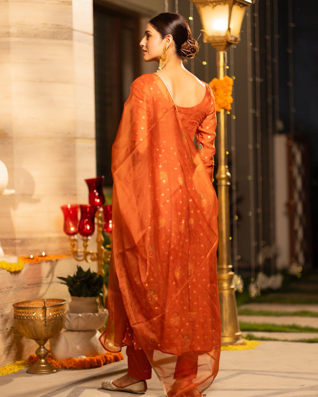 Vibrant Orange Anarkali Suit Set