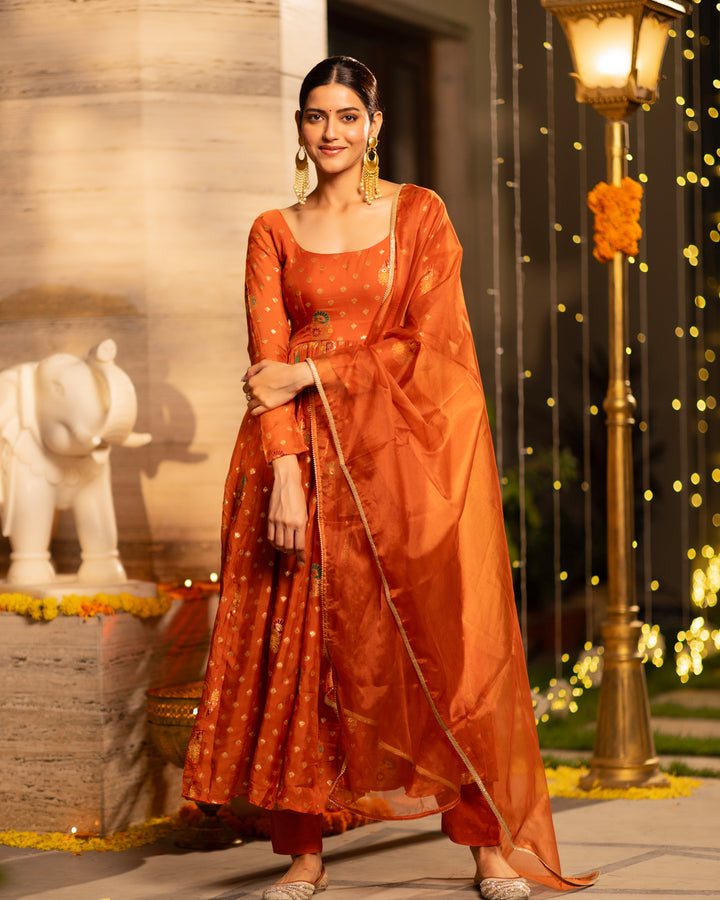 Vibrant Orange Anarkali Suit Set