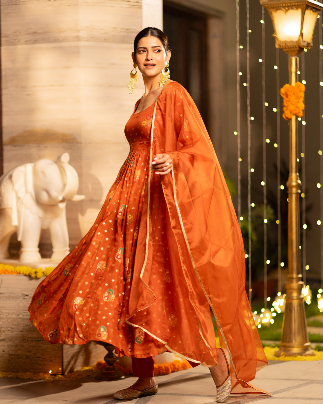 Vibrant Orange Anarkali Suit Set