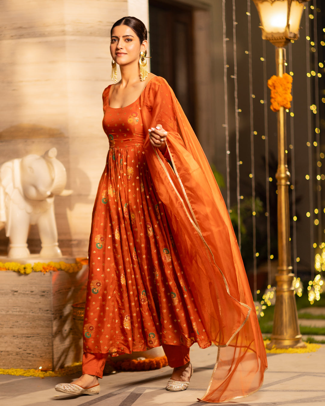 Vibrant Orange Anarkali Suit Set