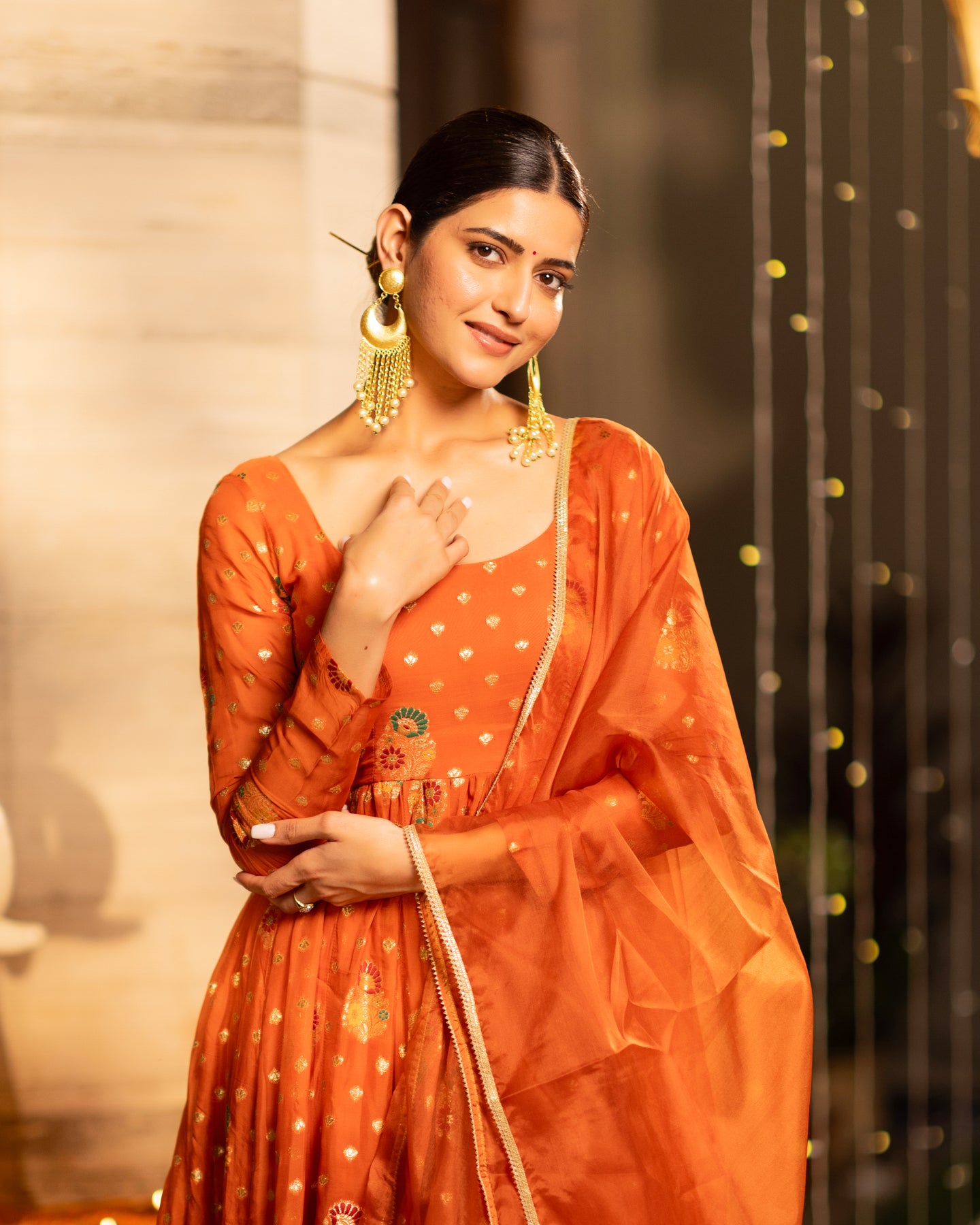Vibrant Orange Anarkali Suit Set Ambraee Vibrant Orange Anarkali Suit Set Ambraee