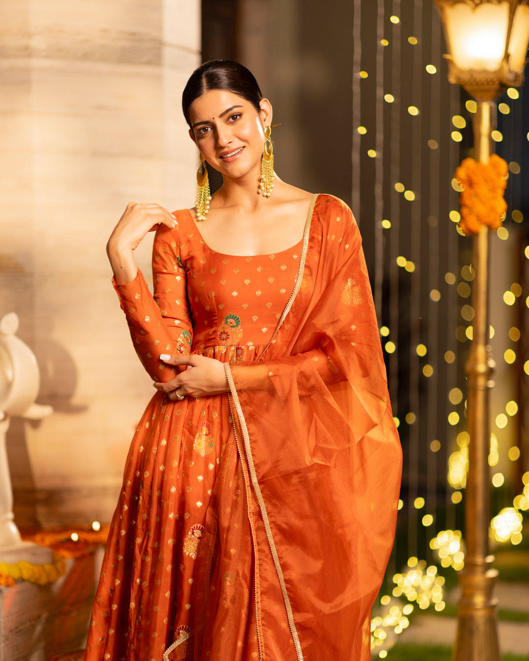 Vibrant Orange Anarkali Suit Set