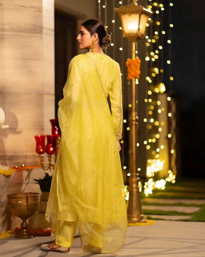 Yellow Glow Angrakha Suit Set