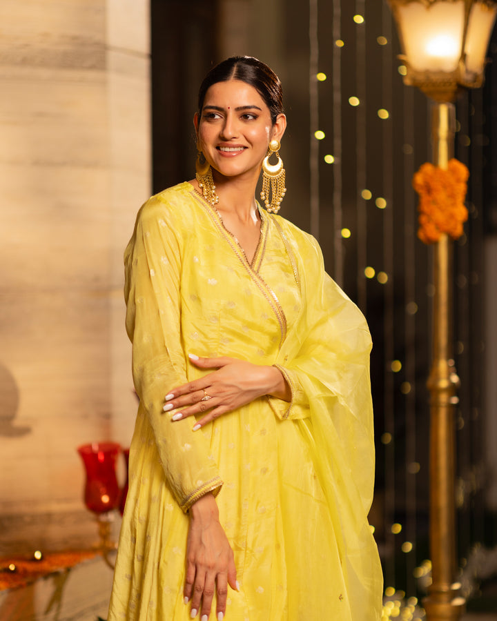 Yellow Glow Angrakha Suit Set