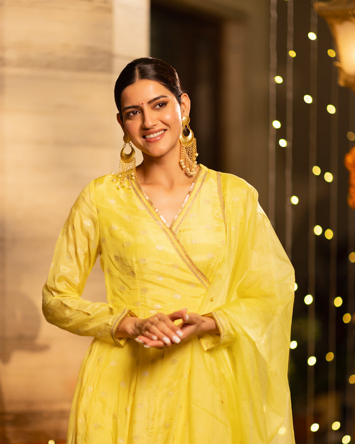 Yellow Glow Angrakha Suit Set