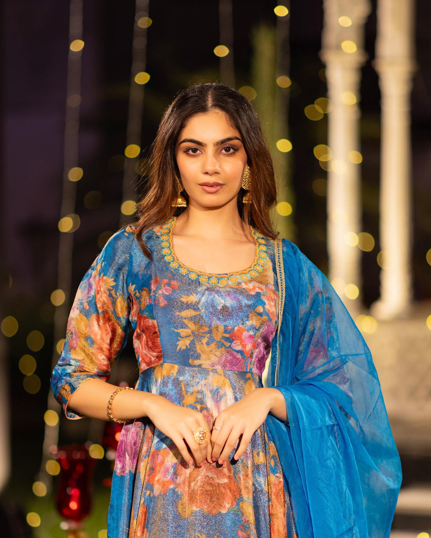 Blue Floral Print Umbrella Suit Set – Ambraee