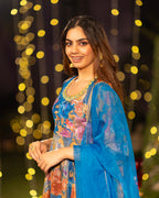 Blue Floral Print Umbrella Suit Set
