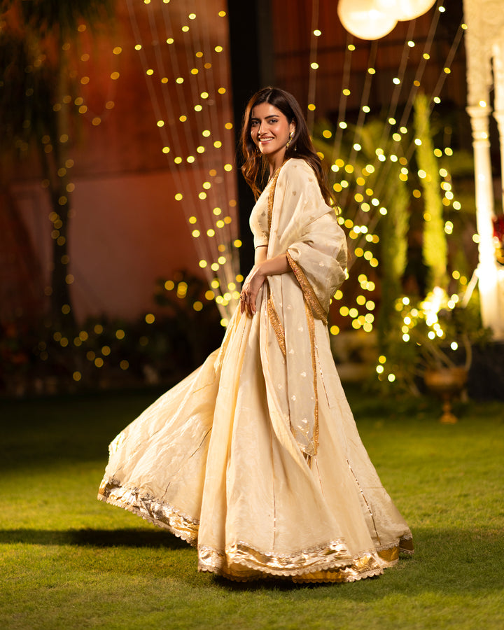 Ivory Gold Tissue Lehenga Set