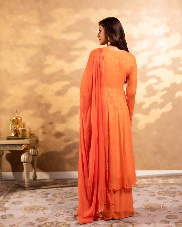 Shimmer Orange Sharara Suit Set