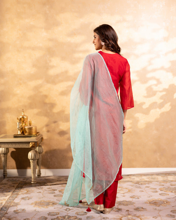 Scarlet Red Chanderi Suit Set