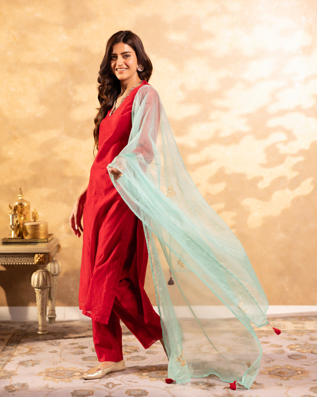 Scarlet Red Chanderi Suit Set