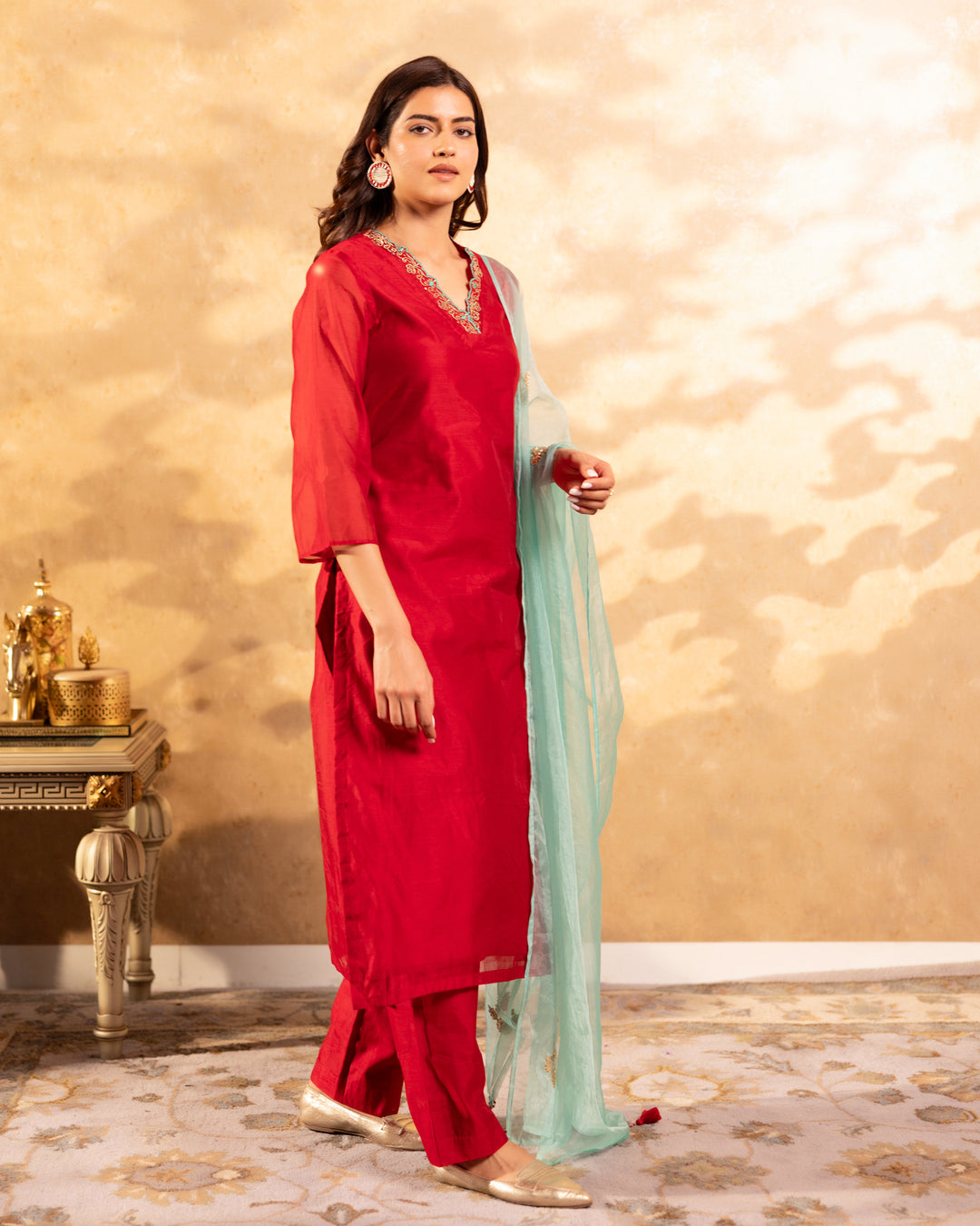 Scarlet Red Chanderi Suit Set