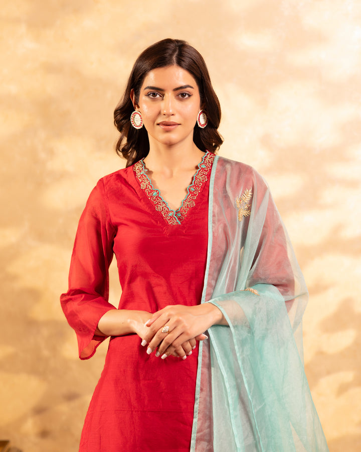 Scarlet Red Chanderi Suit Set