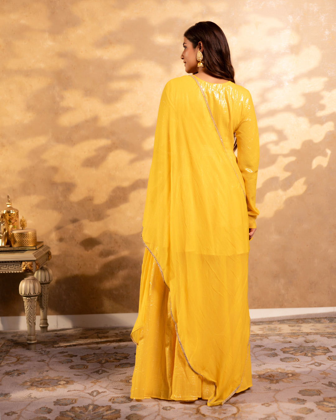 Shimmer Yellow Tissue Sharara Set