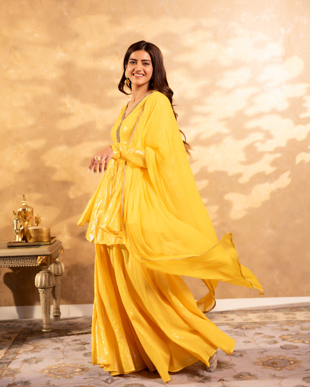 Shimmer Yellow Tissue Sharara Set