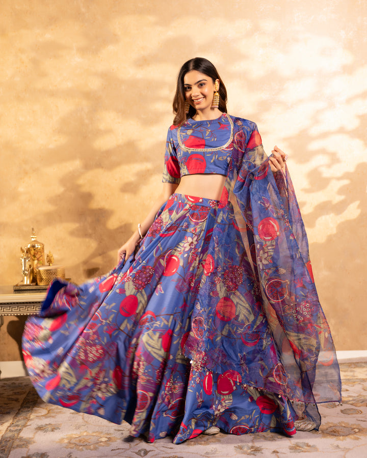 Blue Floral Lehenga Set