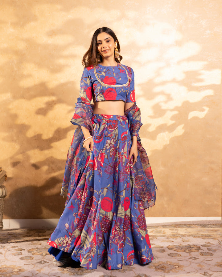 Blue Floral Lehenga Set