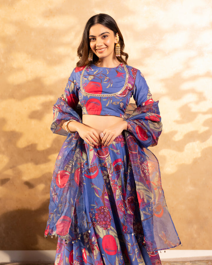 Blue Floral Lehenga Set