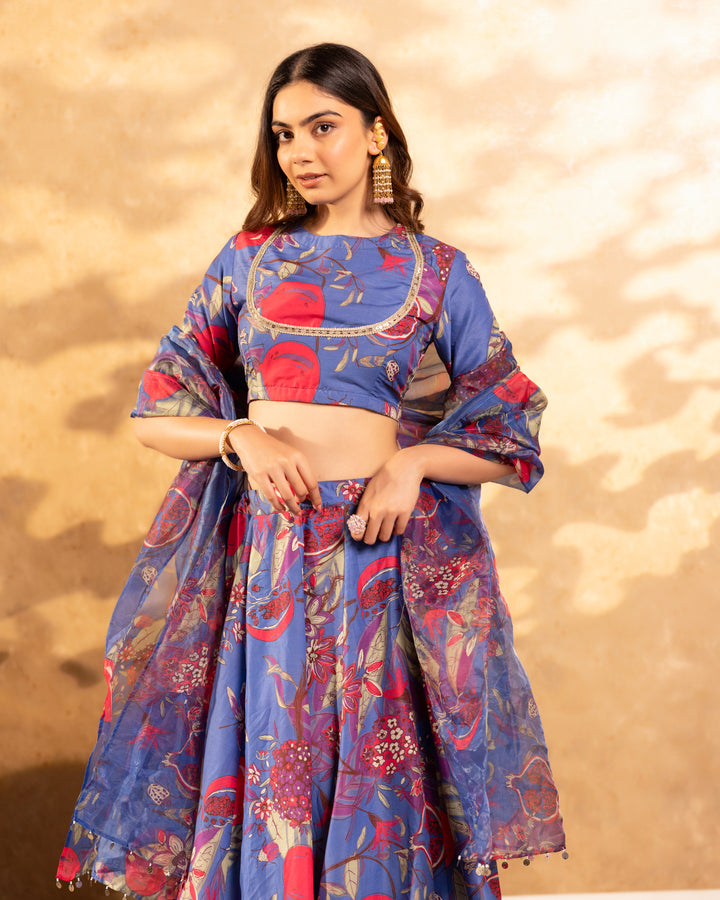 Blue Floral Lehenga Set