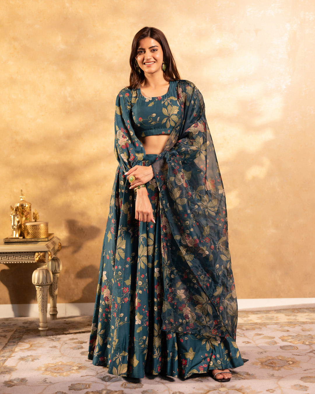 Emerald Green Floral Lehenga set