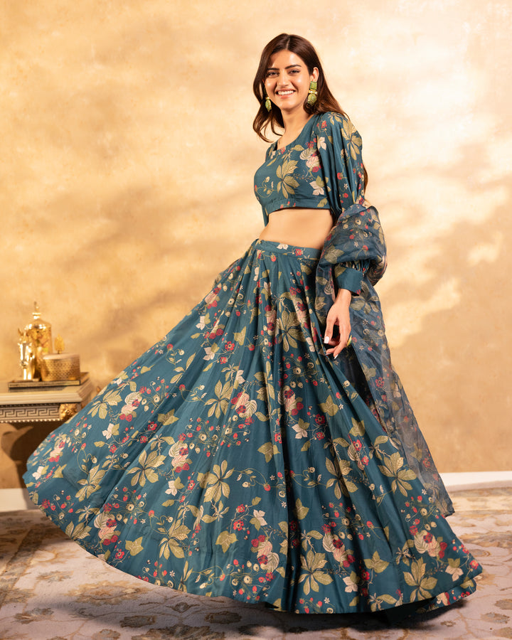 Emerald Green Floral Lehenga set