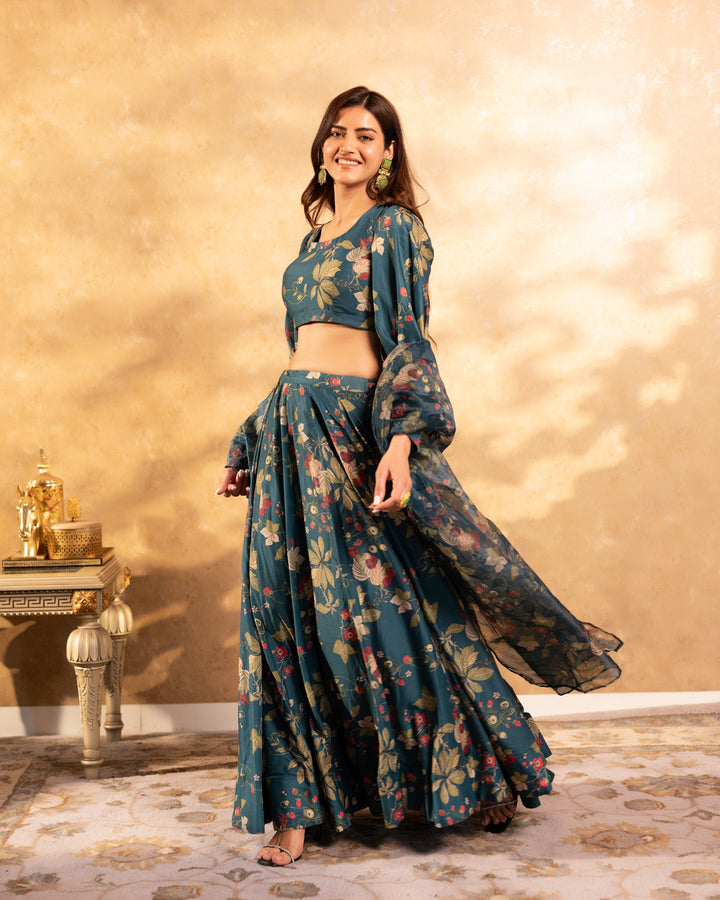 Emerald Green Floral Lehenga set