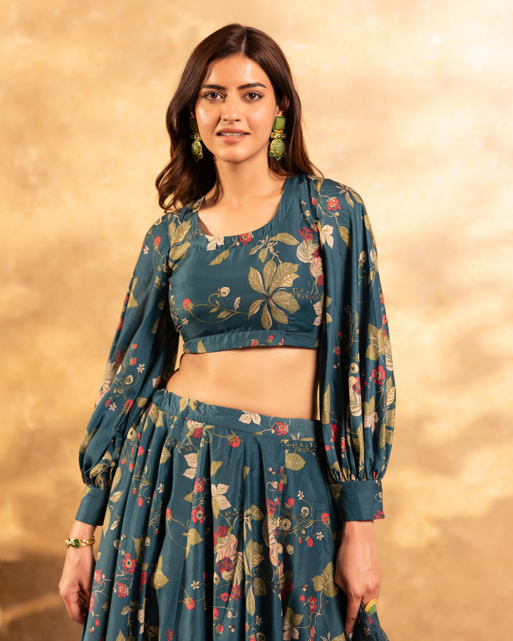 Emerald Green Floral Lehenga set