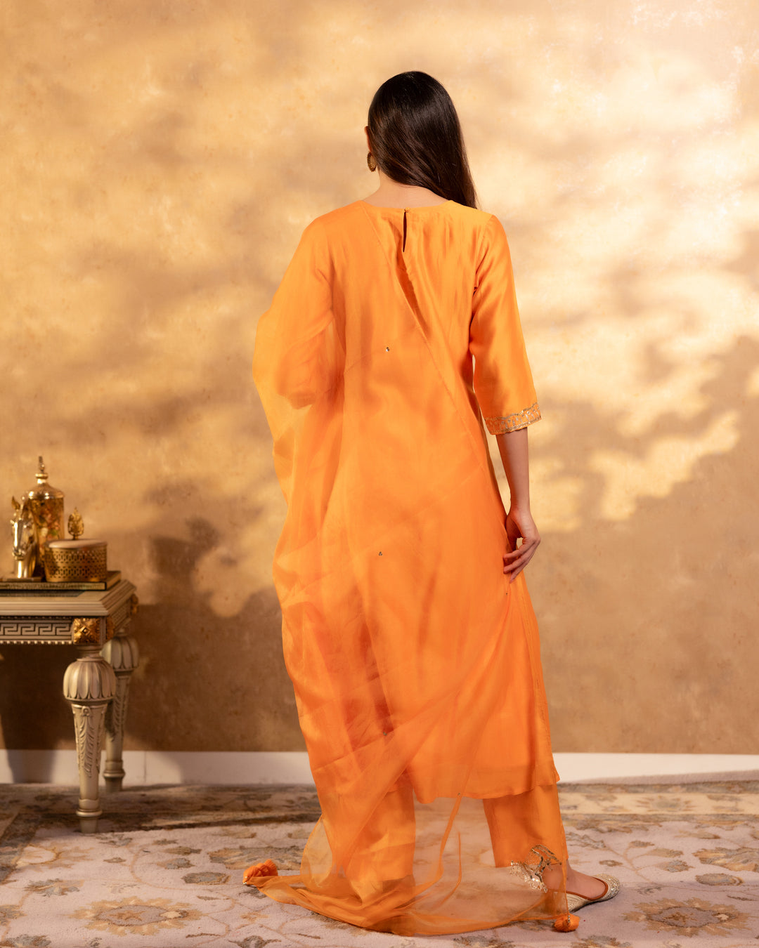 Bright Orange Chanderi Suit Set