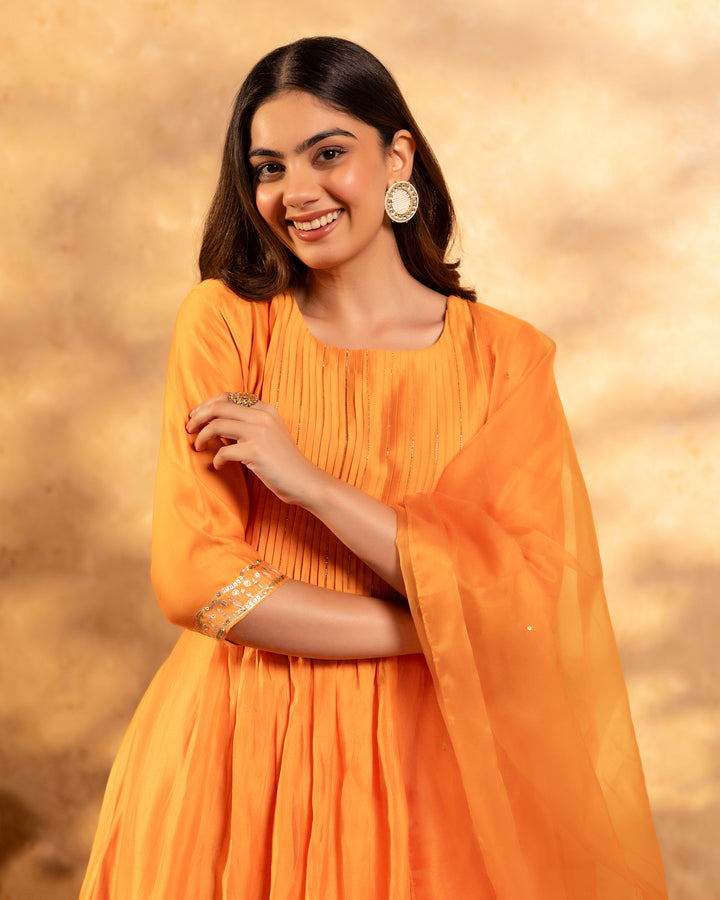 Bright Orange Chanderi Suit Set