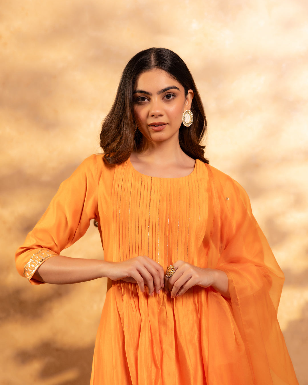 Bright Orange Chanderi Suit Set